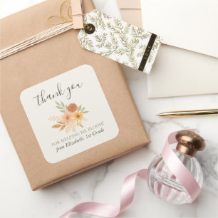 Sticker Carré Boho Floral Aquarelle Enseignant Merci
