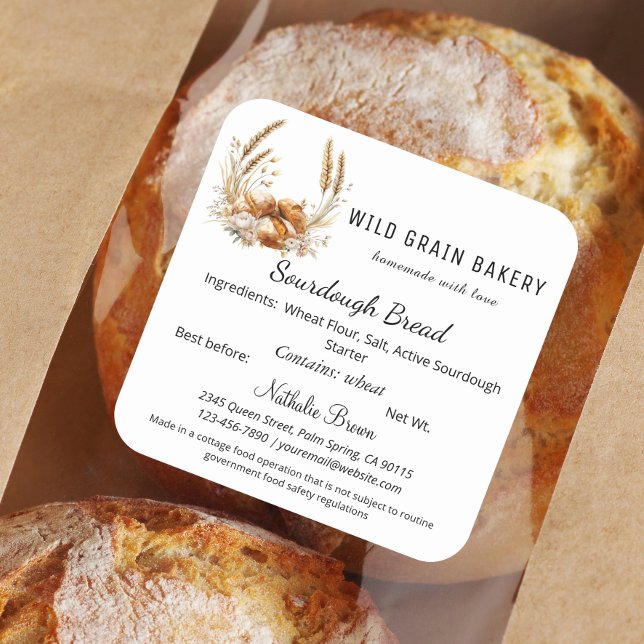 Sticker Carré Boho Floral Blé Sourdough Pain Droit de chalet Ali (Créateur téléchargé)