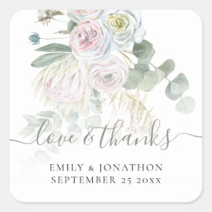 Sticker Carré Boho Floral Eucalyptus Merci Nom Date Mariage