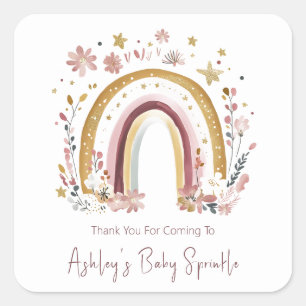 Sticker Carré Boho Floral Rainbow Baby Sprinkle Merci