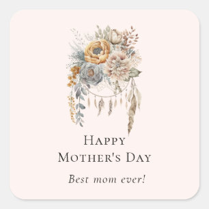Sticker Carré Boho Flowers and Dreamcatcher - Fête des mères