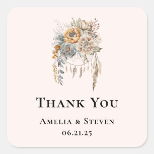 Sticker Carré Boho Flowers and Dreamcatcher - Merci Mariage