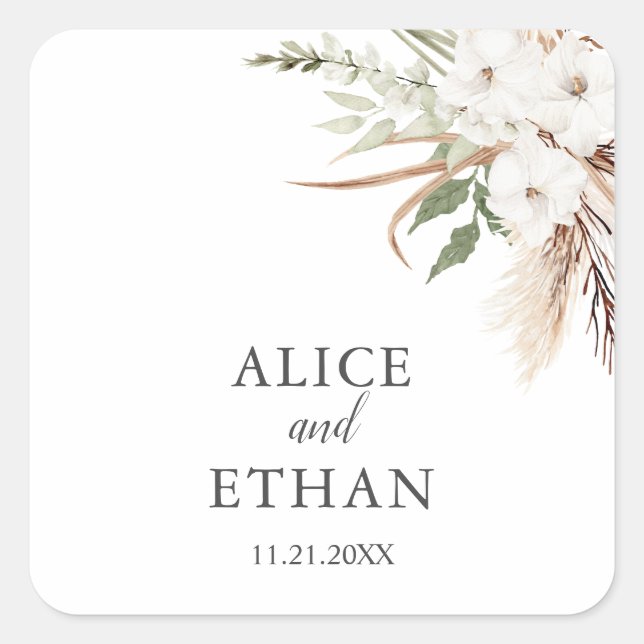 Sticker Carré Boho Green Pampa Grass Mariage (Devant)