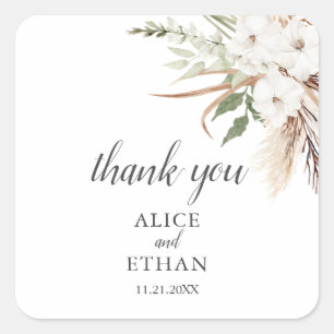 Sticker Carré Boho Green Pampa Grass Mariage