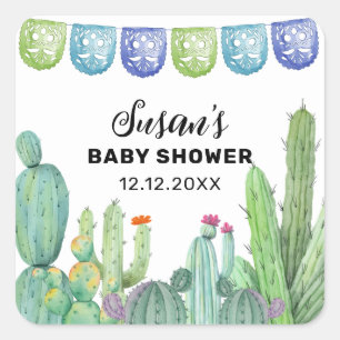 Sticker Carré Boho Green Taco Fiesta Cactus Baby shower