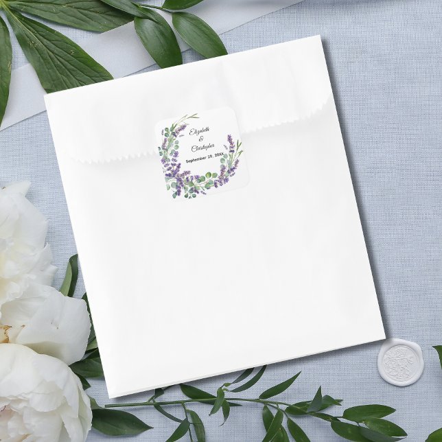 Sticker Carré Boho Lavender Eucalyptus Mariage (Lavender Eucalyptus Wedding Favor Stickers and Envelope Seals. )