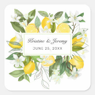 Sticker Carré Boho Lemons Aquarelle Floral Mariage