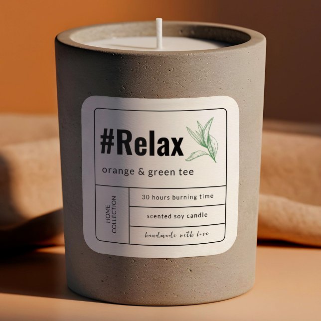 Sticker Carré Boho Milky Kraft Beige Botanique Caoutchouc Étique (Boho Milky Kraft Beige Botanic Paper Candle Labels)