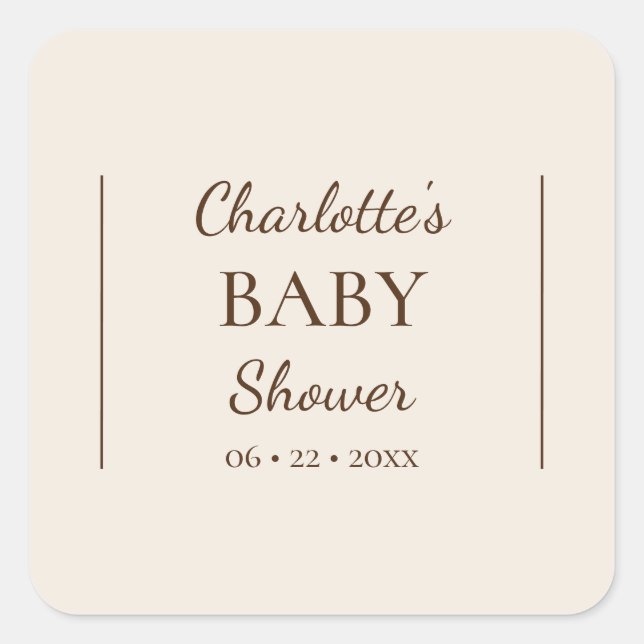 Sticker Carré Boho Minimaliste Baby shower Beige Enveloppe Sceau (Devant)