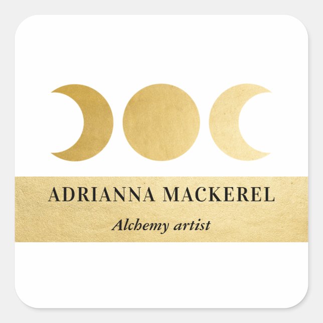 Sticker Carré Boho Moon Phase Faux Gold Foil Moderne (Devant)