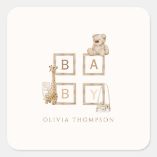 Sticker Carré Boho Neutral Bois Lettres Bloc Baby