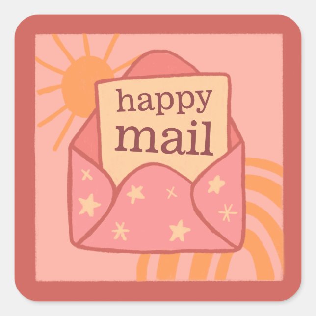 Sticker Carré Boho pêche happy mail petite entreprise autocollan (Devant)