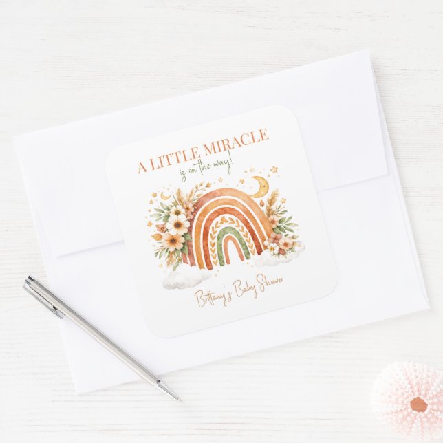 Sticker Carré Boho Rainbow Modern Baby Shower  (Enveloppe)