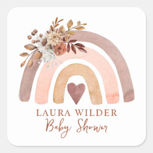 Sticker Carré Boho Rainbow Terracotta Brown Baby shower rouille