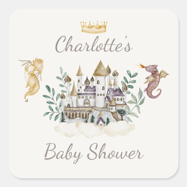 Sticker Carré Boho Storybook Dragon Baby shower Favoriser (Devant)