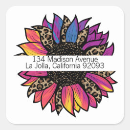 Sticker Carré Boho Sunflower Carré Adresse de retour Label