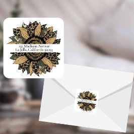 Sticker Carré Boho Sunflower Carré Adresse de retour Label