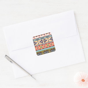 Sticker Carré Boho Tribal Motif géométrique Sud-Ouest Aztec