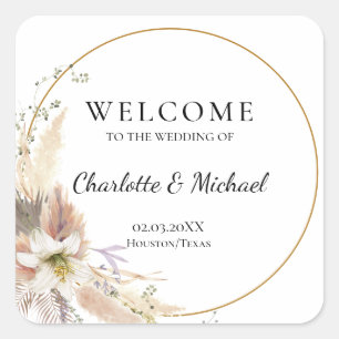 Sticker Carré Boho Tropical Botanical   Bienvenue Mariage