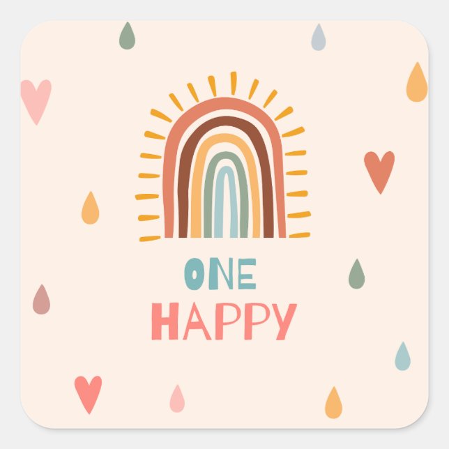 Sticker Carré Boho Un premier anniversaire arc-en-ciel (Devant)