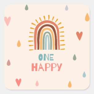 Sticker Carré Boho Un premier anniversaire arc-en-ciel