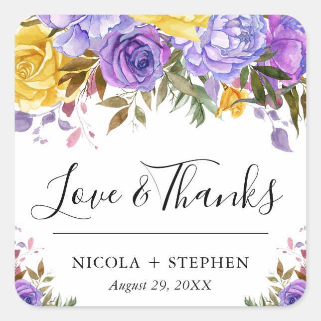 Sticker Carré Boho Watercolor Mariage (Devant)