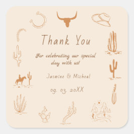 Sticker Carré Boho Western Cowboy Mariage d'illustration