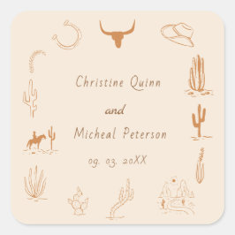 Sticker Carré Boho Western Cowboy Mariage d'illustration