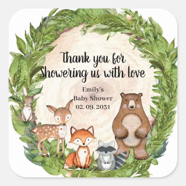 Sticker Carré Bois animaux bois tranche bois verdure bébé (Devant)
