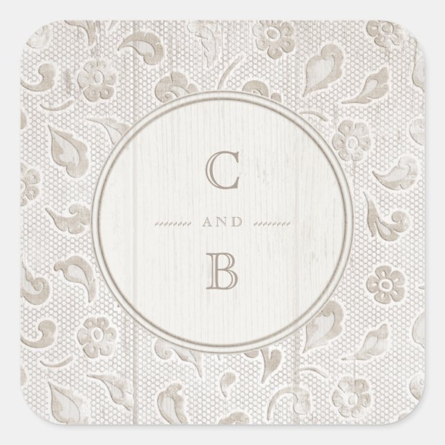Sticker Carré Bois de dentelle blanche mariage campagnard rustiq (Devant)