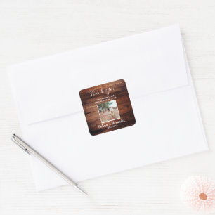 Sticker Carré Bois de grange rustique Mariage photo Merci