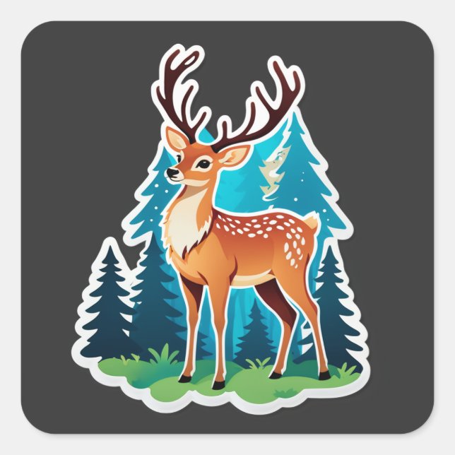 Sticker Carré Bois enchanté du Cerf (Devant)