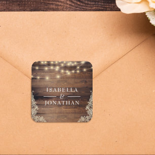 Sticker Carré Bois rustique, dentelle et Mariage à cordes