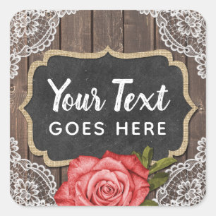 Sticker Carré Bois rustique & dentelle Floral Chalkboard Country