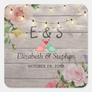 Sticker Carré Bois Rustique Floral String éclats Mariage Faveur