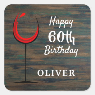 Sticker Carré Bois rustique Vin rouge 60e anniversaire