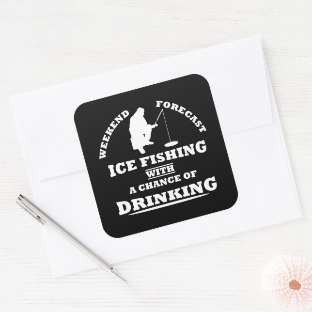Sticker Carré boisson amusante dire et pêche à la glace (Enveloppe)