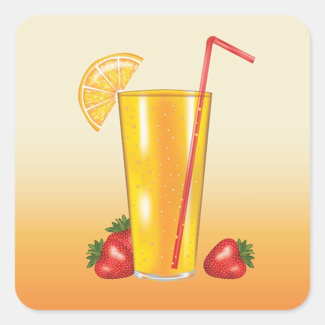 Sticker Carré Boisson Orange Tropical Aux Fruits De Fraise (Devant)