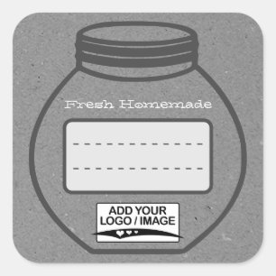 Sticker Carré Boîte de texte blanche Kraft papier gris Jam Jar l