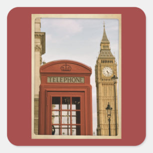 Sticker Carré Boîte téléphonique et tour de Big Ben