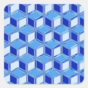 Sticker Carré Boîtes 3D Chrome - bleu cobalt