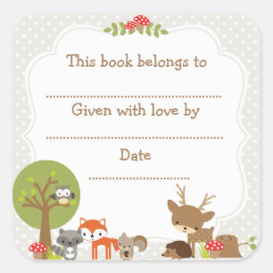 Sticker Carré Boîtier Baby shower Woodland Gris