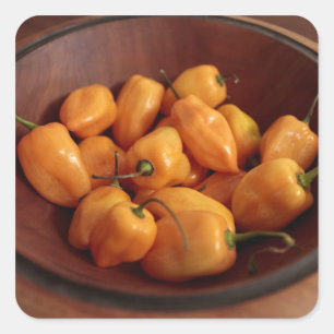 Sticker Carré Bol de piments habanero, Nourriture traditionnelle