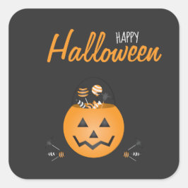 Sticker Carré Bon Halloween Trick Ou Treat Citrouille Bucket