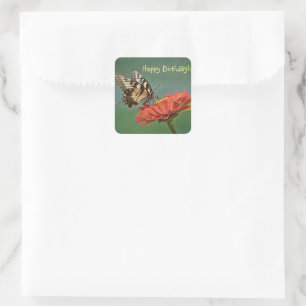 Sticker Carré Bon Papillon D'Anniversaire Sur Zinnia