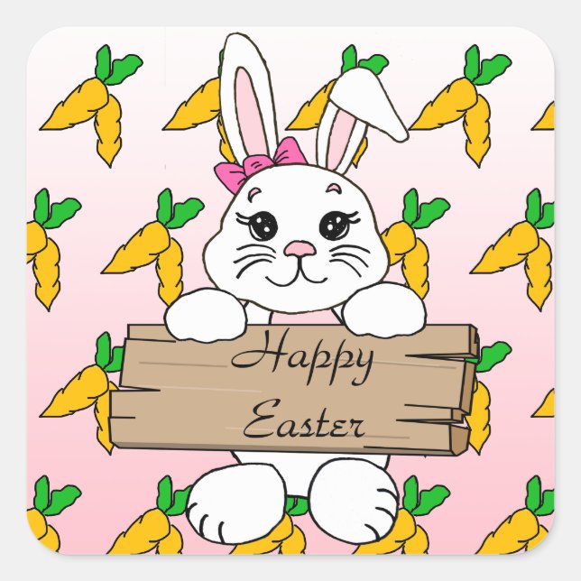 Sticker Carré Bon Pâques, Bouton lapin de Pâques (Devant)