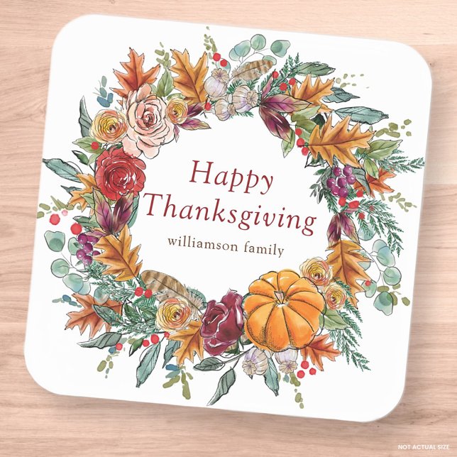 Sticker Carré Bon thanksgiving aquarelle chute Citrouille couron (Créateur téléchargé)