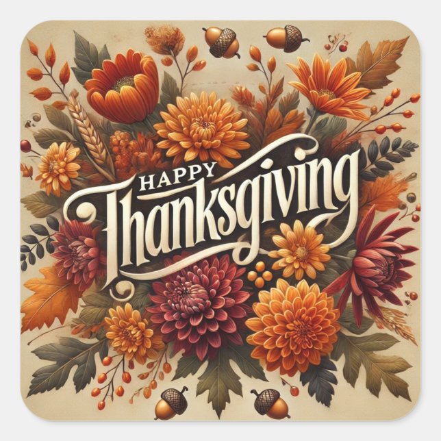 STICKER CARRÉ BON THANKSGIVING AUTOMNE FEUILLES DE TOMBÉE (Devant)