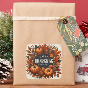 Sticker Carré Bon thanksgiving Citrouille Automne Feuilles Wreat