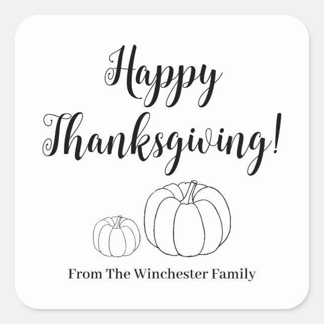 Sticker Carré Bon thanksgiving citrouille script personnalisé mi (Devant)